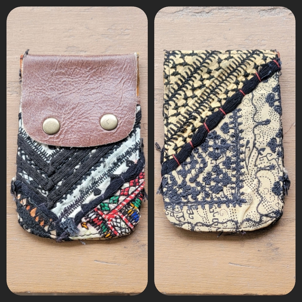 🍳🧠 Free People Boho Embroidered Repurposed vtg banjara hippie Wallet card case